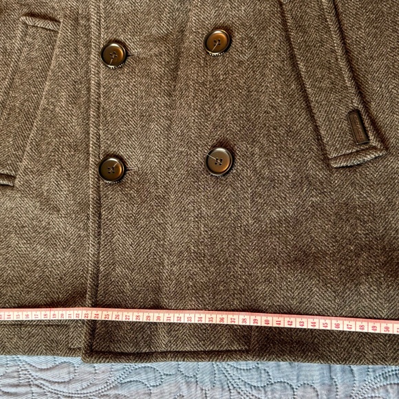 Coach Men's Herringbone Wool Blend Peacoat with Leather Details - Picture 13 of 14